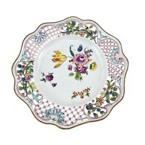 Herend Hungary 10" Reticulated Plate Hand Painted Floral #1856 Vintage Porcelain
